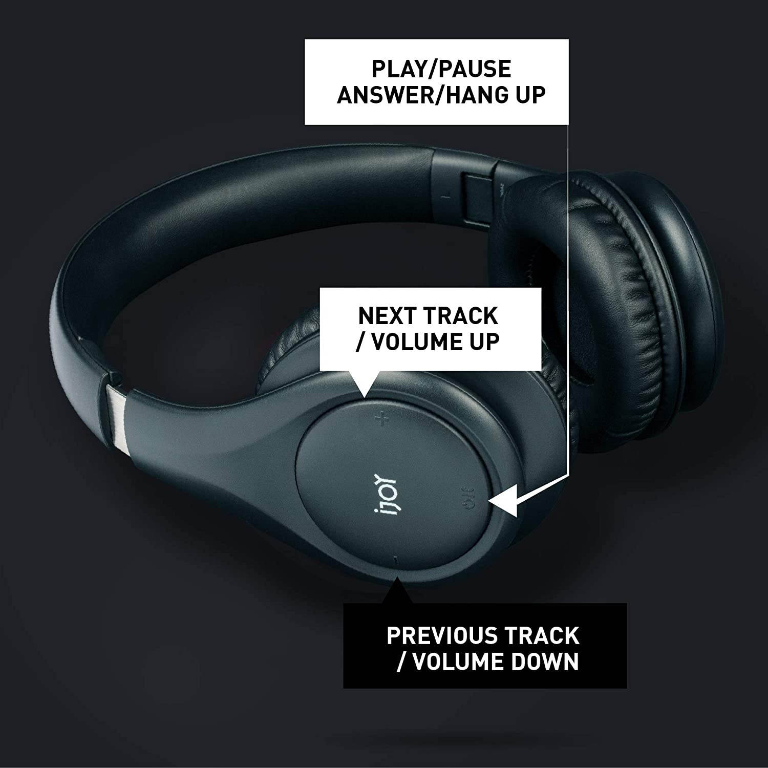 iJoy ISO Bluetooth 5.0 Wireless Over Ear Foldable Stereo Headphones with 30 Hours Battery and Built-in Microphone, Matte Black