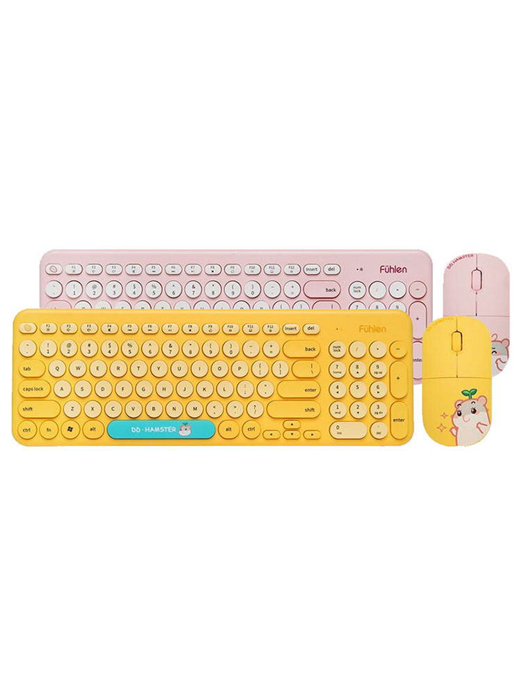 Fuhlen X DD. Hamster Limited Version MK900 2.4 GHZ  Wireless Connectivity,Round Keycaps Keyboard and 3 Files  DPI Adjustable Mouse Combo-Yellow