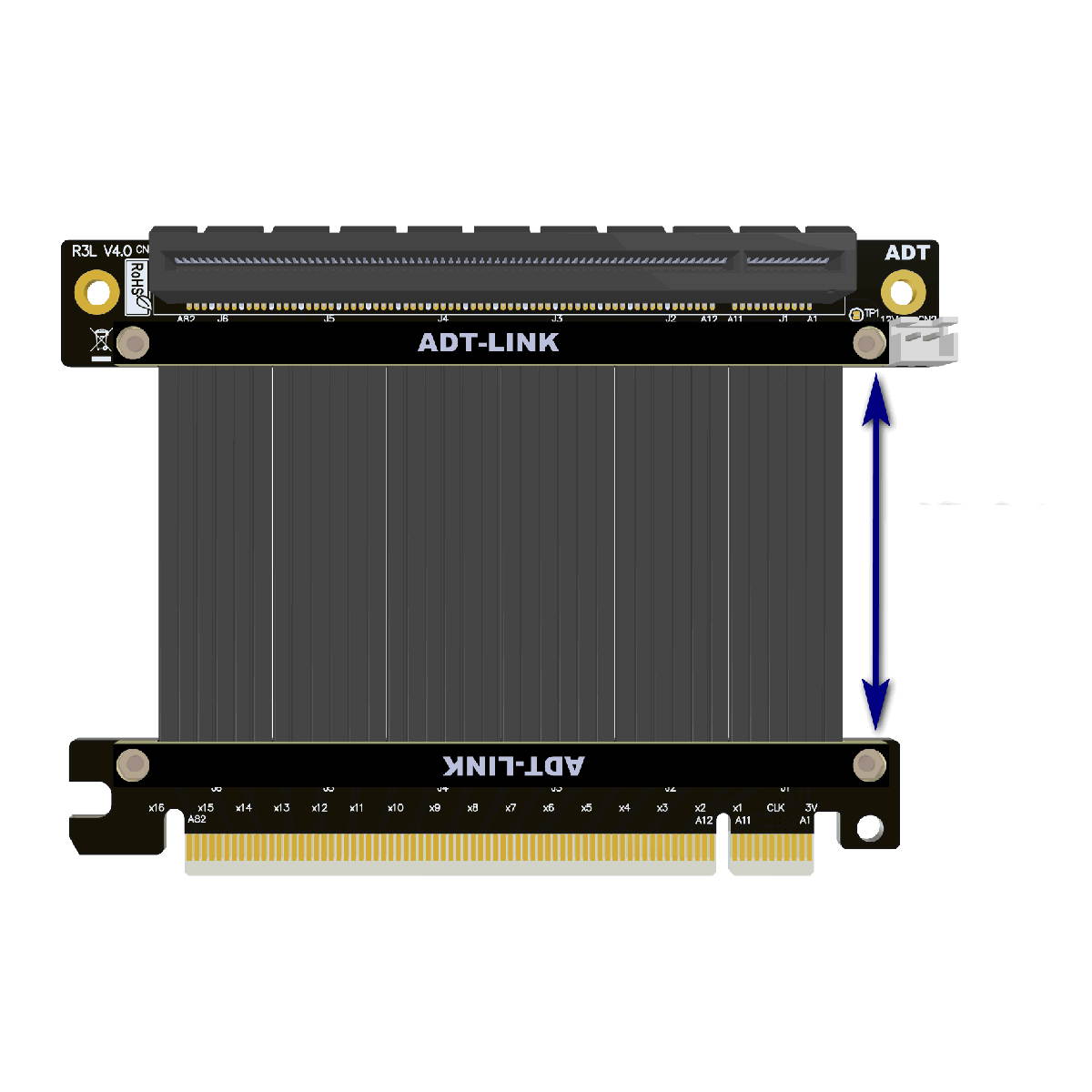 PCI-E 4.0 x16 Power Extension Cable For ATX Computer Cases Shielded Stable High Speed Cable 250mm