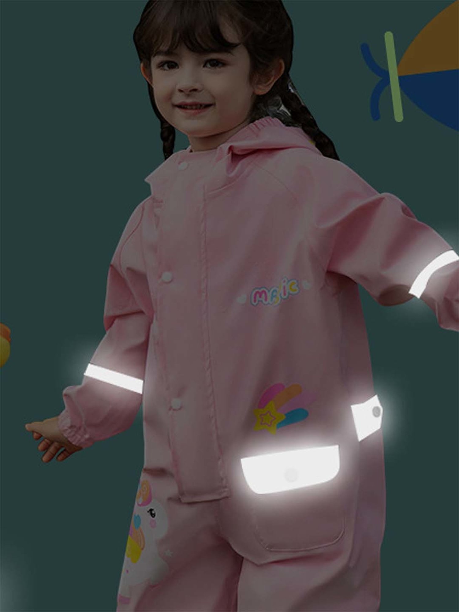 Little Surprise Box Kids Pink Printed Full Sleeves Raincoat