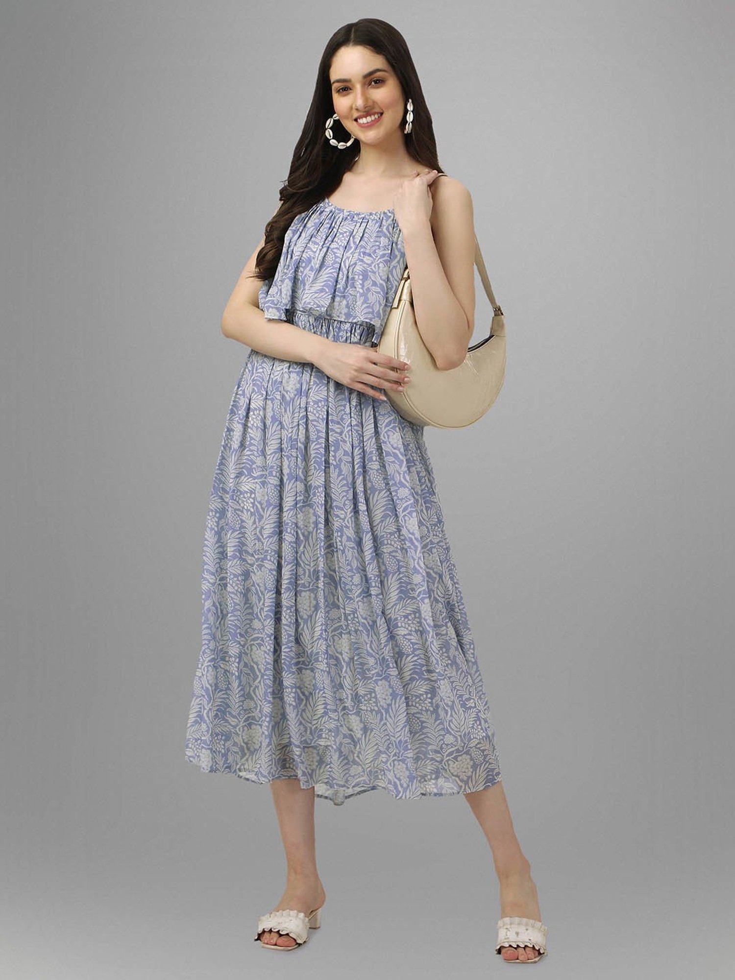 MASAKALI.CO Powder Blue Floral Print Midi Dress