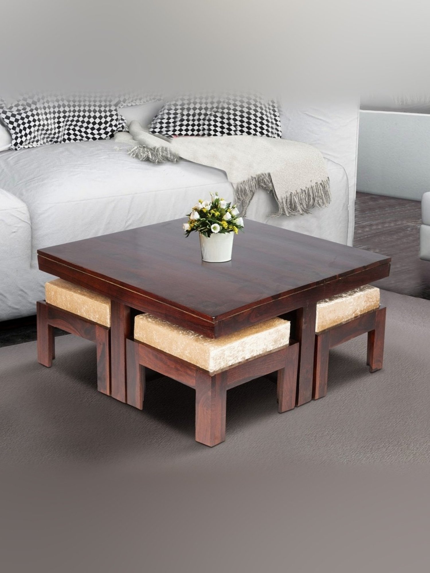 Ikiriya Blane Solid Dark Brown Wood Coffee Table Dark Walnut Finish