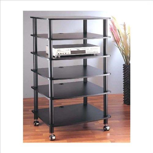 VTI Manufacturing AR406SC 4 Silver Poles 6 Cherry Shelves With Caster AV Stand