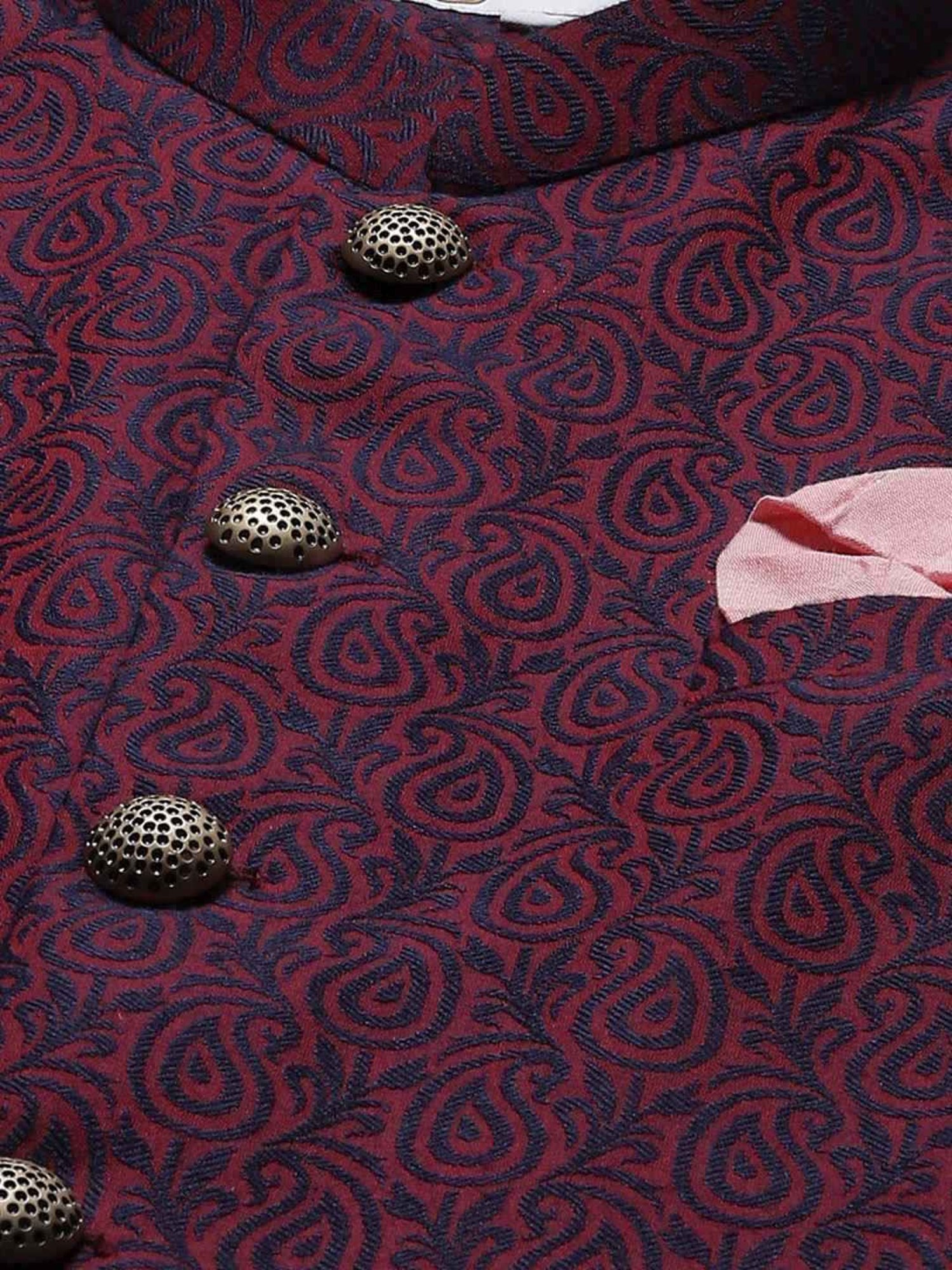 KISAH Maroon Regular Fit Printed Kurta Set With Jacket