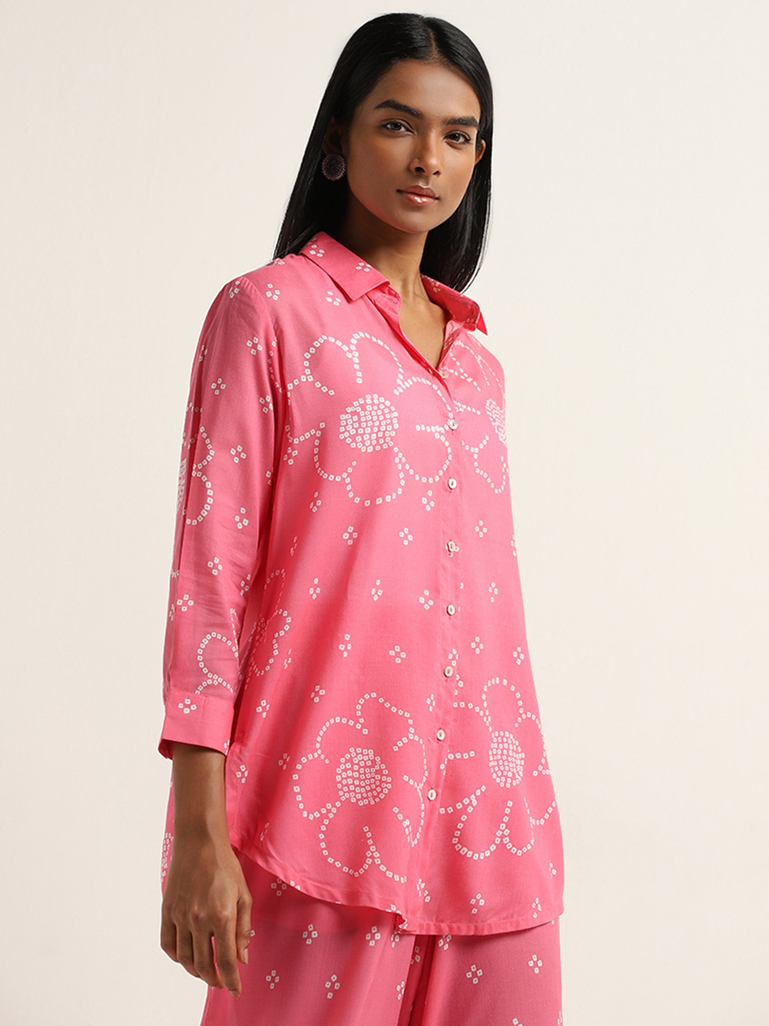 Utsa by Westside Fuchsia Bandhani Design Straight Cotton Tunic