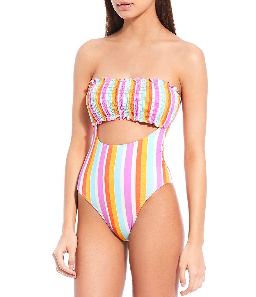 GB Stripe Smocked Bandeau One Piece Swimsuit