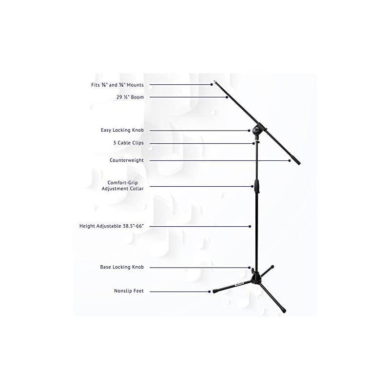 Microphone Stand Boom Arm Tilting Rotating Floor Podium Stage or Studio Strong Durable And Foldable Height 38.5"- 66" Extends Arm to 29 3/8" Comes With 3/8" and 5/8" mount Adapters&hellip;