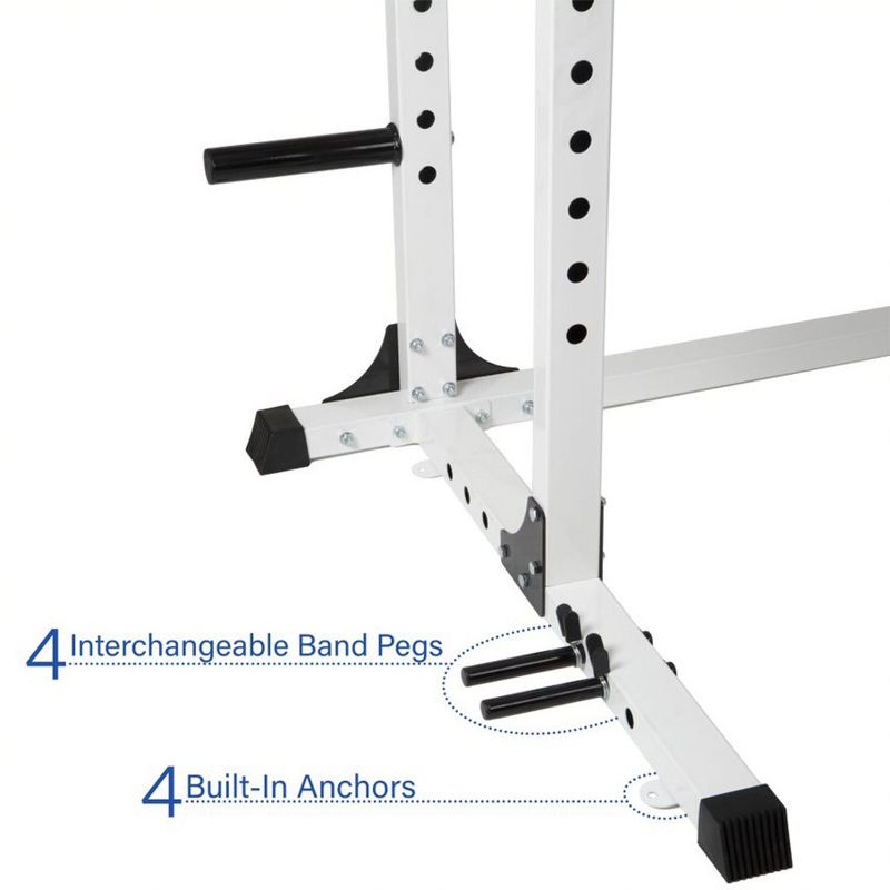 Body Flex Sports SMU6200 Weightlifting Deluxe Home Gym Exercise Power Rack Cage System with Dip Bar Attachments, Bar Catches, and Safety Rods, White