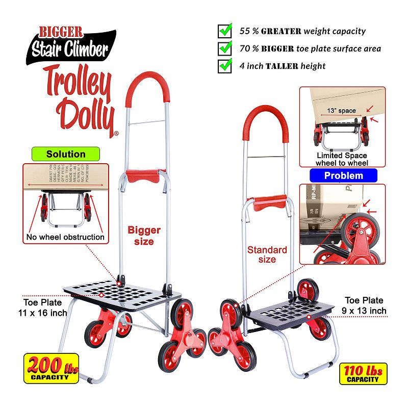 dbest products Stair Climber Foldable Collapsible Grocery Shopping Cart Utility Wagon Trolley Dolly with 6 Wheels, Red