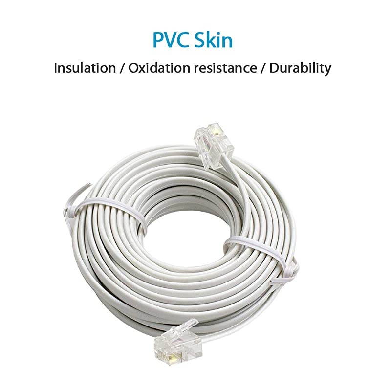 2 Pack 6M 20ft Phone Telephone Extension Cord Cable Line Wire with Standard RJ11 6P4C Plugs for Landline Telephone White