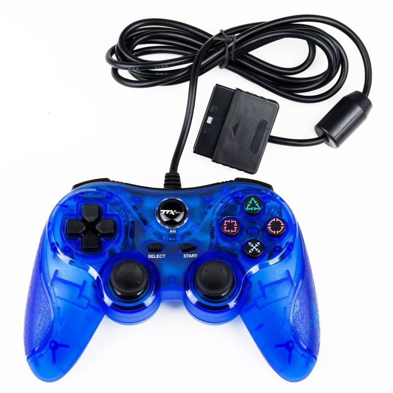 TTX Tech Analog Wired Controller Compatible with PlayStation 2/PlayStation 1, Clear Blue