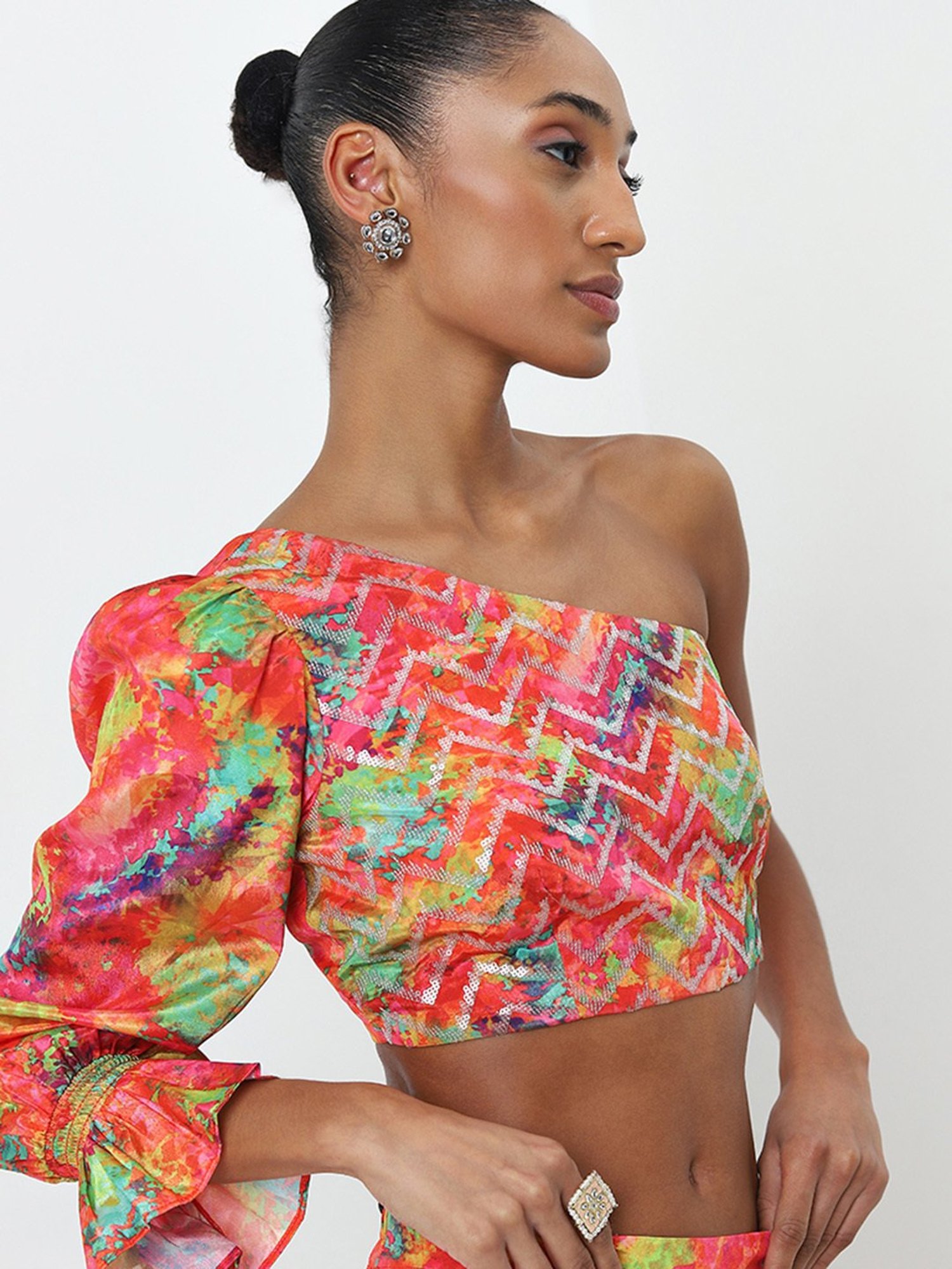 Vark by Westside Multicolour Chevron Printed Top and Palazzos Set
