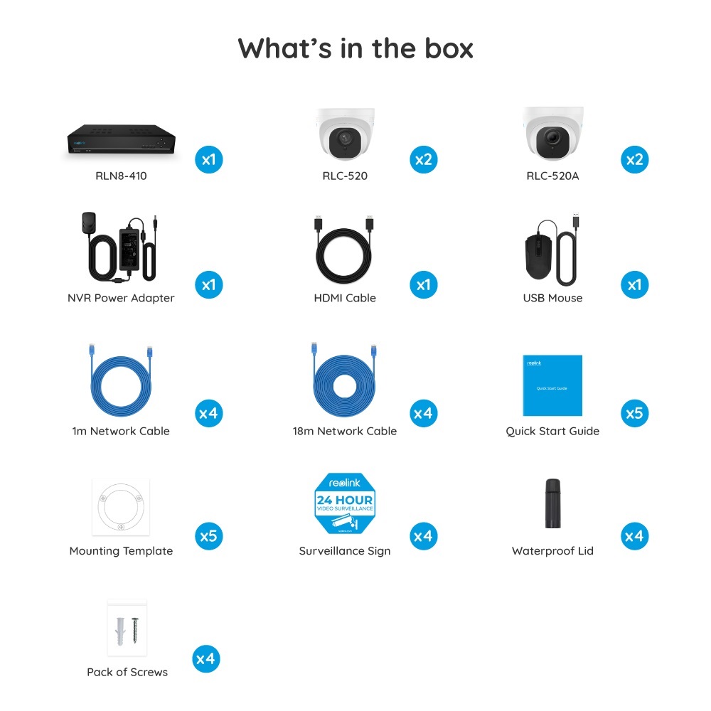 Reolink 5MP PoE Security System Bundle, 2x 5MP Smart Person/Vehicle Detection PoE IP Outdoor Cameras 2x 5MP PoE Audio Dome and 8CH 4K NVR with 2TB HDD for Continuous Recording Night Vision