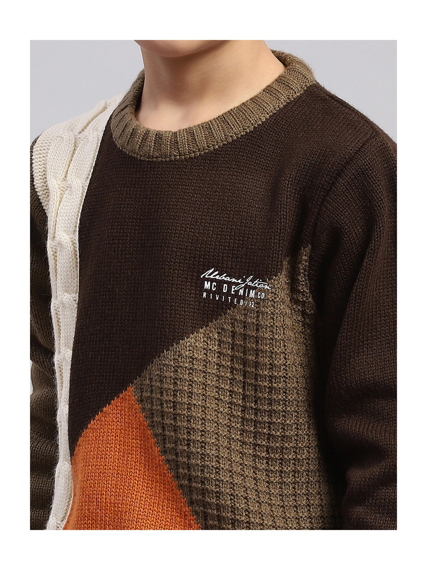 Monte Carlo Kids Multicolor Self Design Full Sleeves Sweater