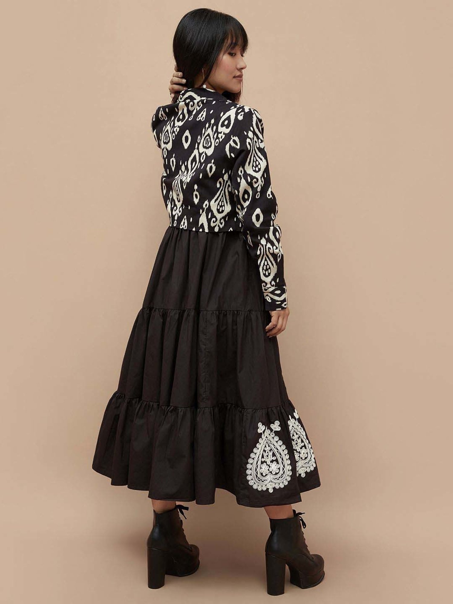 Colour Me by Melange Black Cotton Embroidered Maxi Dress With Jacket
