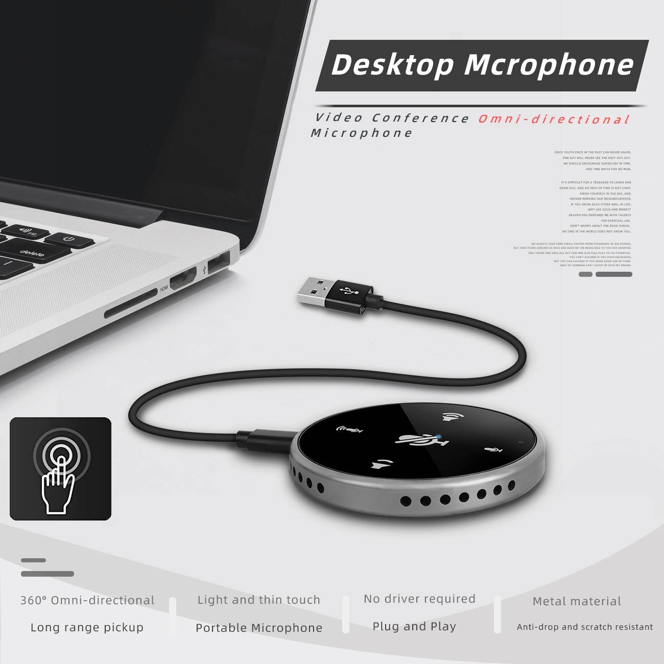 UKCOCO USB Speakerphone - Conference Speaker for 4 People Business Conference, 360&deg; Voice Pickup Microphones, USB Skype Speakerphone Conference Call Speaker, Plug and Play, Touch-Sensor Button to Mute