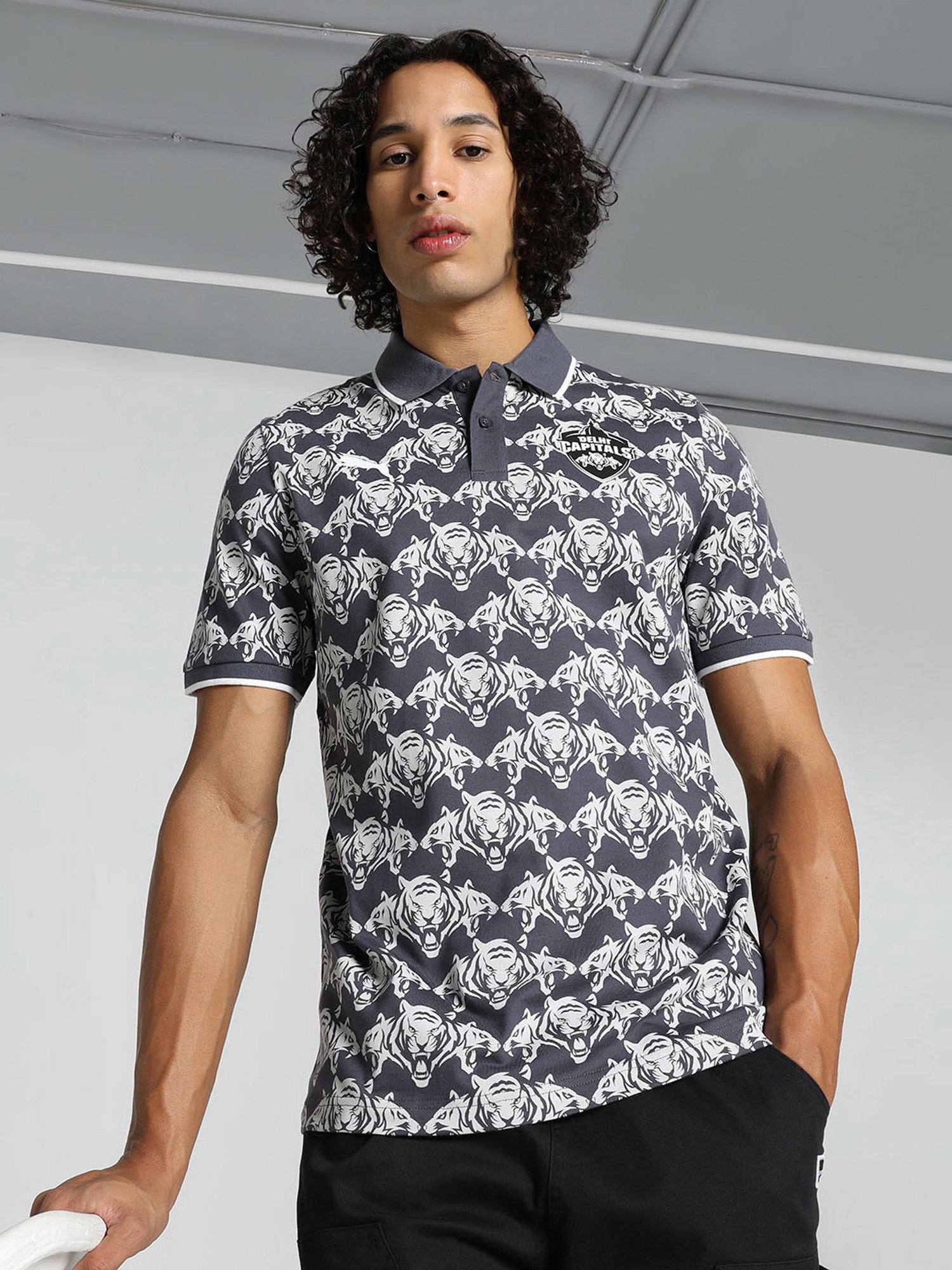 Puma x DC Grey Slim Fit Graphic Print Cricket Polo T-Shirt