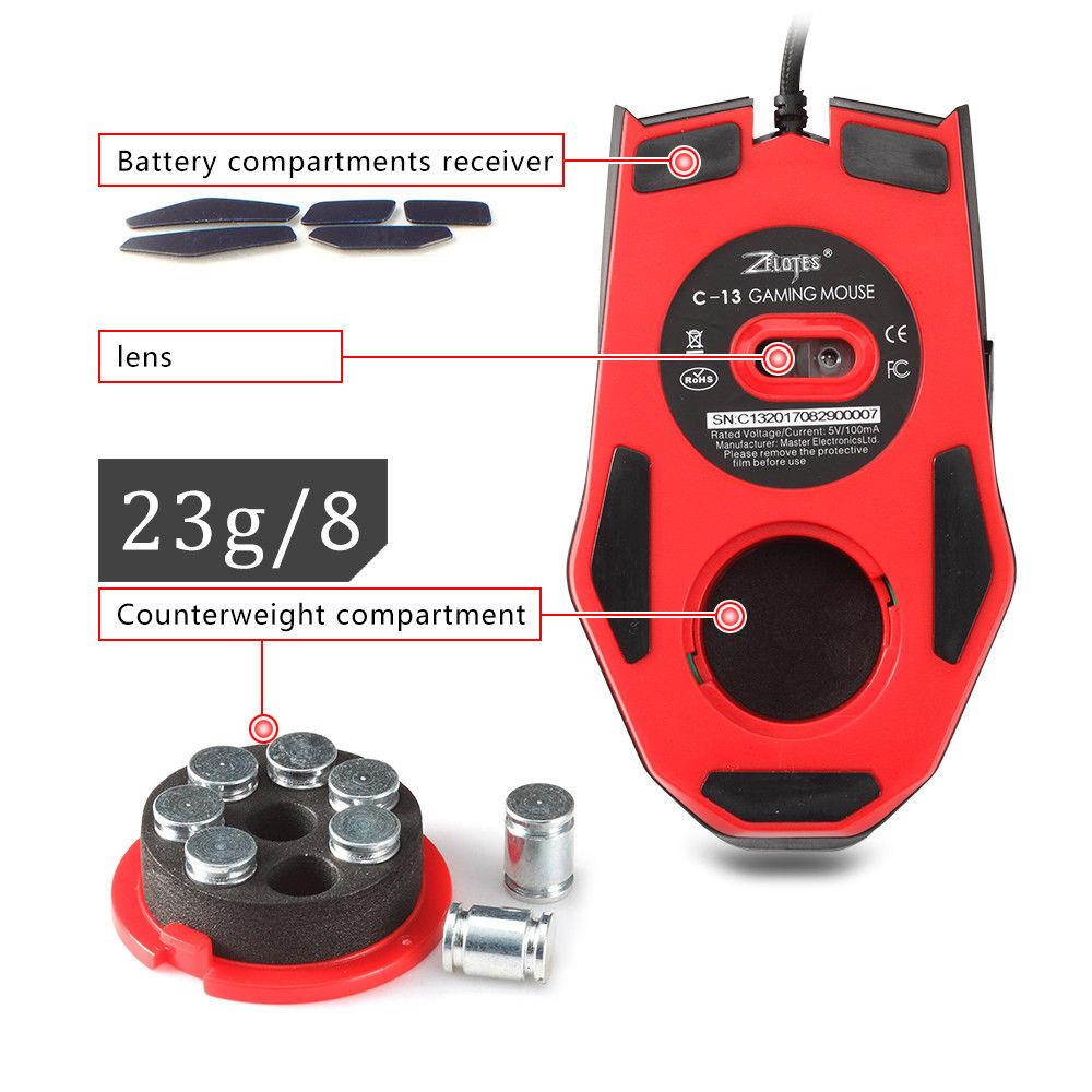 ZELOTES C-13 3200DPI 6D Wired Gaming Mouse LED Optical Mouse Mice For PC Laptop