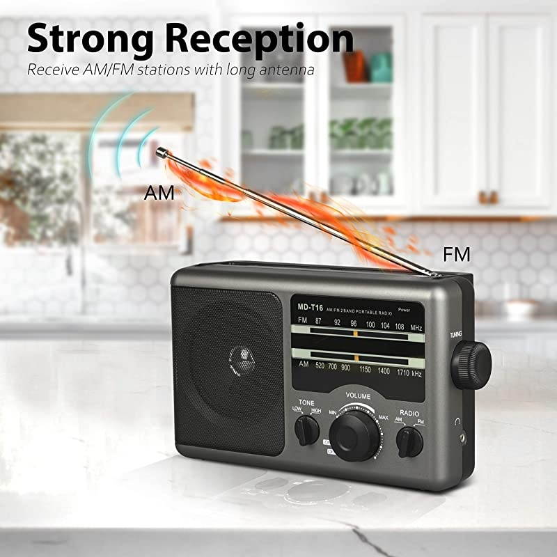 FM Portable Radio Transistor Radio with 35mm Earphone Jack HightLow Tone Mode Big Speaker AC Power or Battery Operated by 4 D Cell Batteries for Home and Outdoor