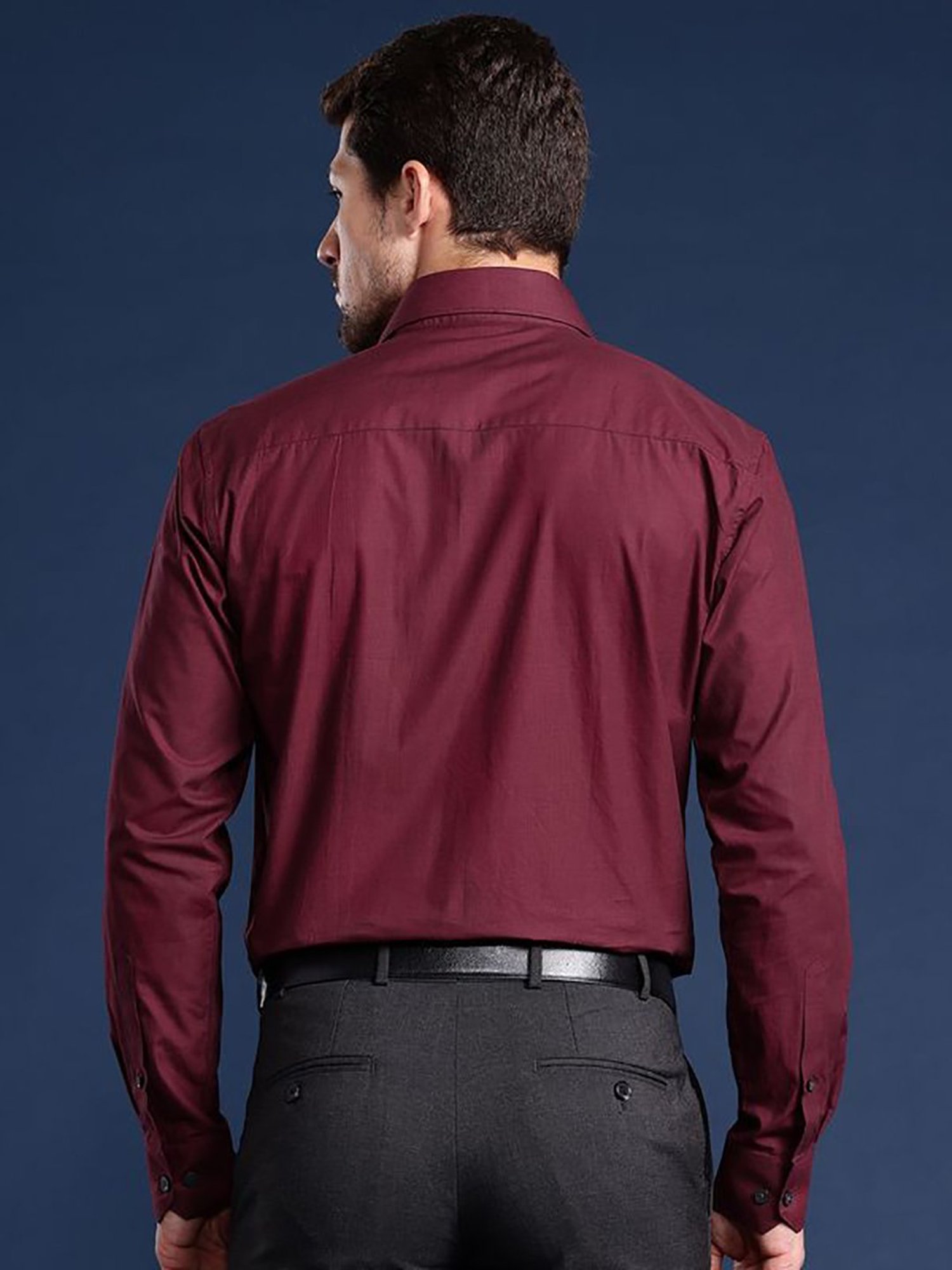 Hancock Maroon Cotton Slim Fit Solid Shirts