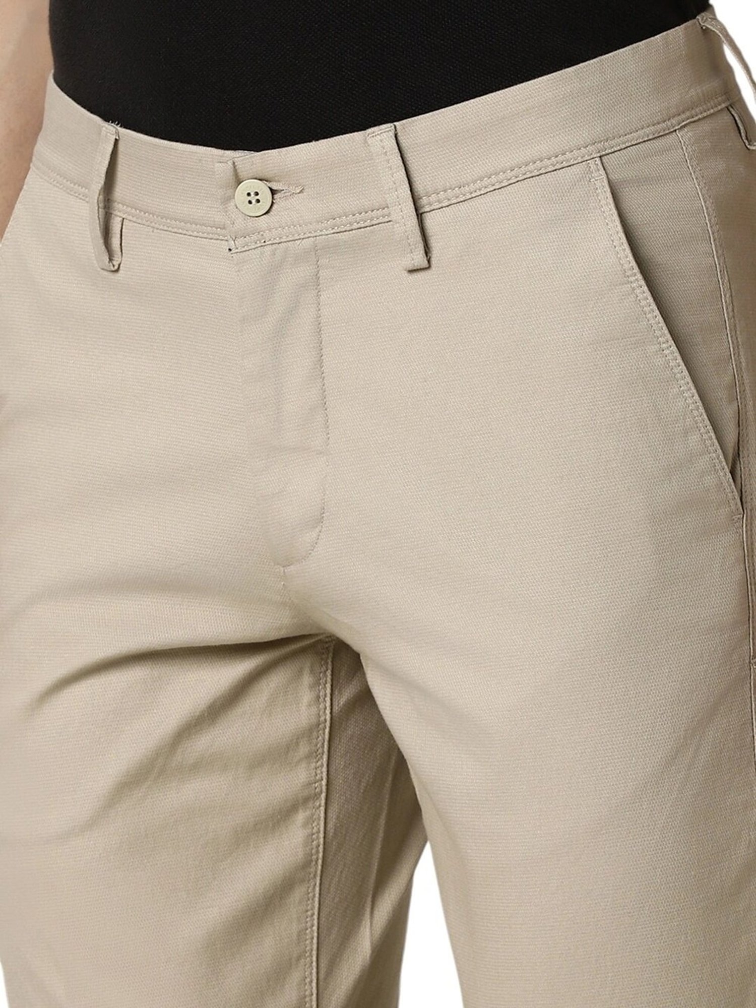 Slowave Beige Regular Fit Flat Front Trousers