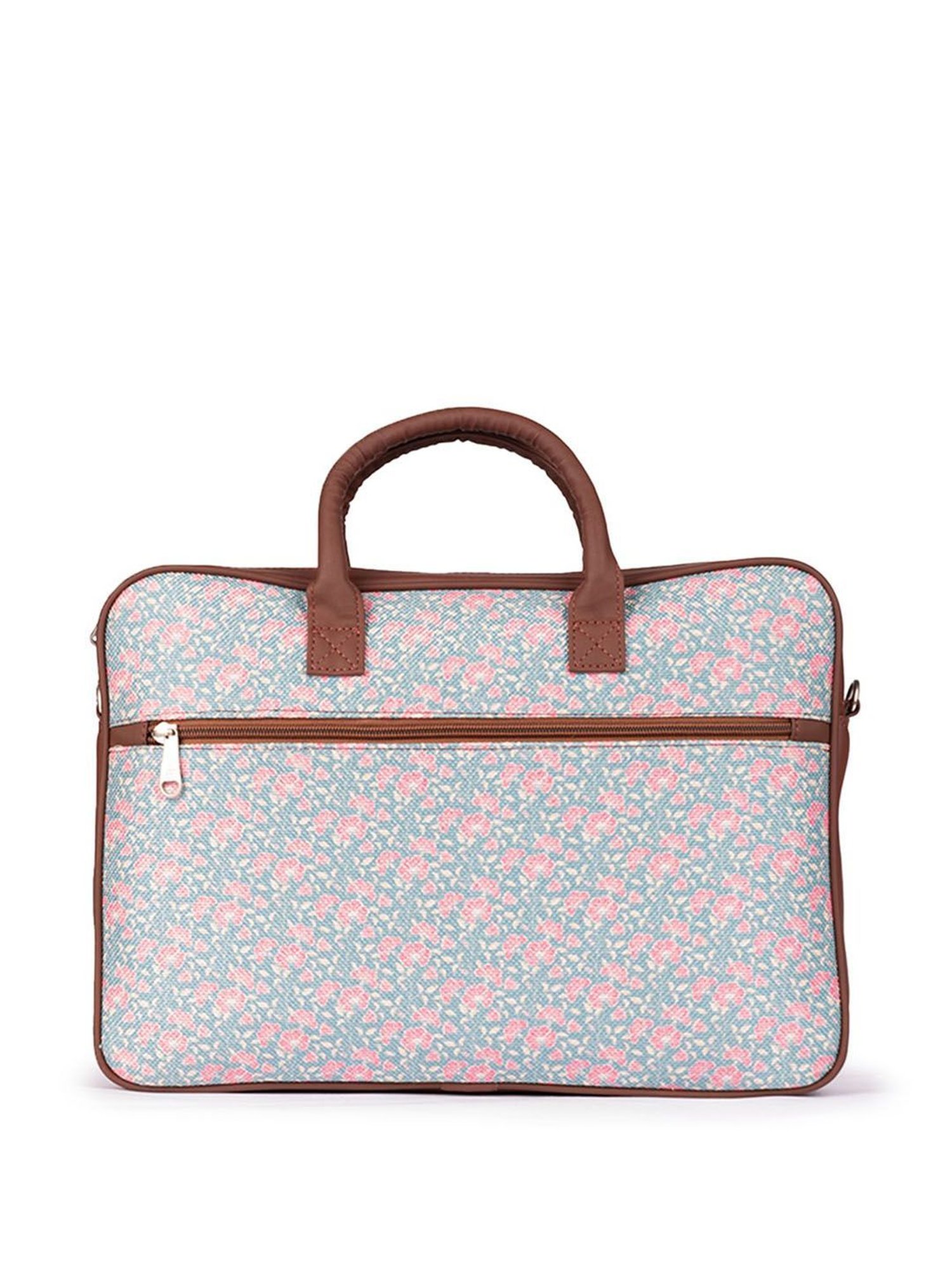 Zouk Chettinad Floral Blue & Pink Jute Large Laptop Messenger Bag