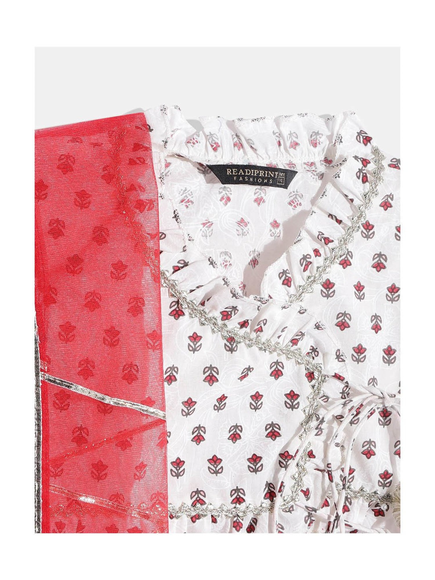 A Little Fable Kids Red & Beige Embellished Lehenga Choli