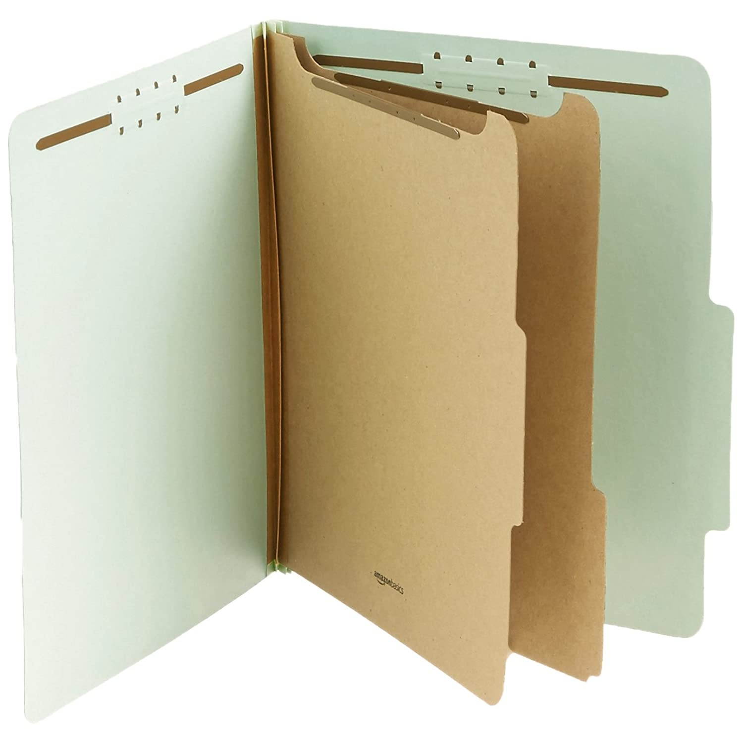 AmazonBasics Pressboard Classification File Folder with Fasteners, 2 Dividers, 2 Inch Expansion, Letter Size, Gray/Green, 10-Pack