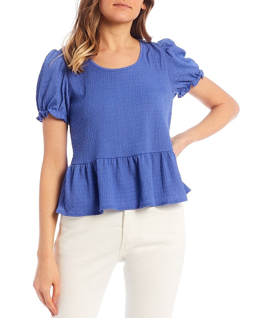 I.N. San Francisco Puff-Sleeve Tie-Neck Babydoll Top