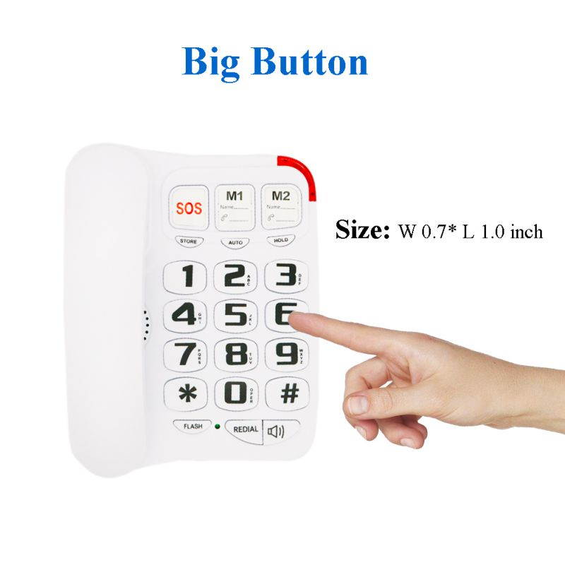 KerLiTar P045W Picture Care Phone for Seniors Big Button Corded Phone for Elderly with 3 One-Touch Speed Dial with Memory Protection/Wall Mountable/SOS Emergency