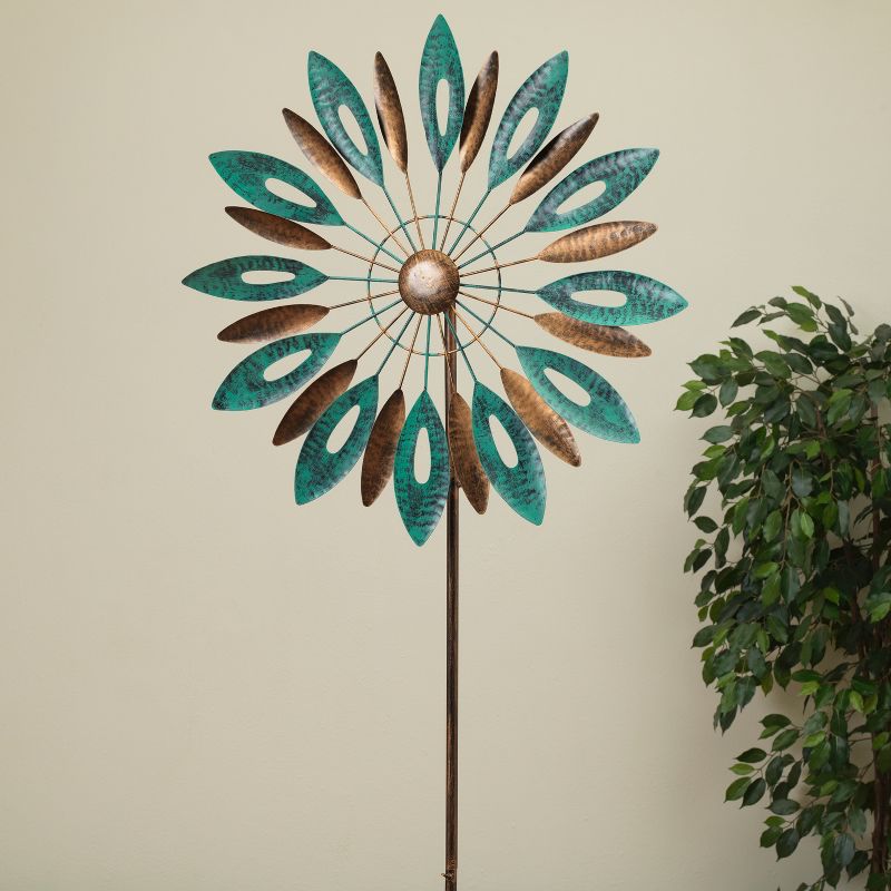 Gerson International 72-Inch High Metal Leaf-Motif Wind Spinner Yard Stake