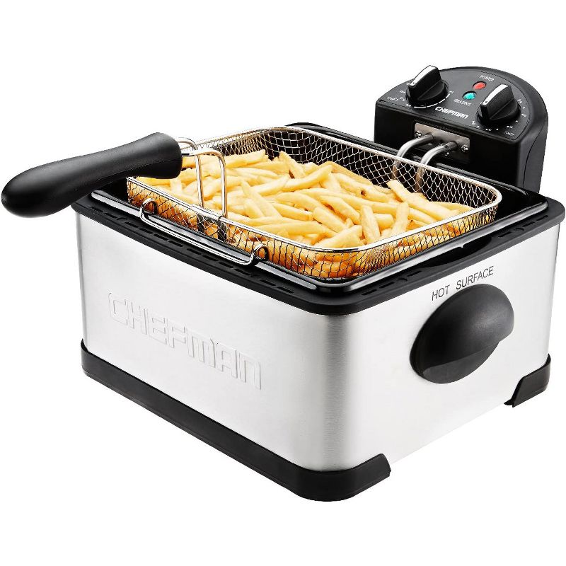 Chefman RJ07-45-SS Jumbo Size 4 Liter 1700 Watt Oil Deep Fryer with Removable Basket and Adjustable Temperature and Timer, Stainless Steel