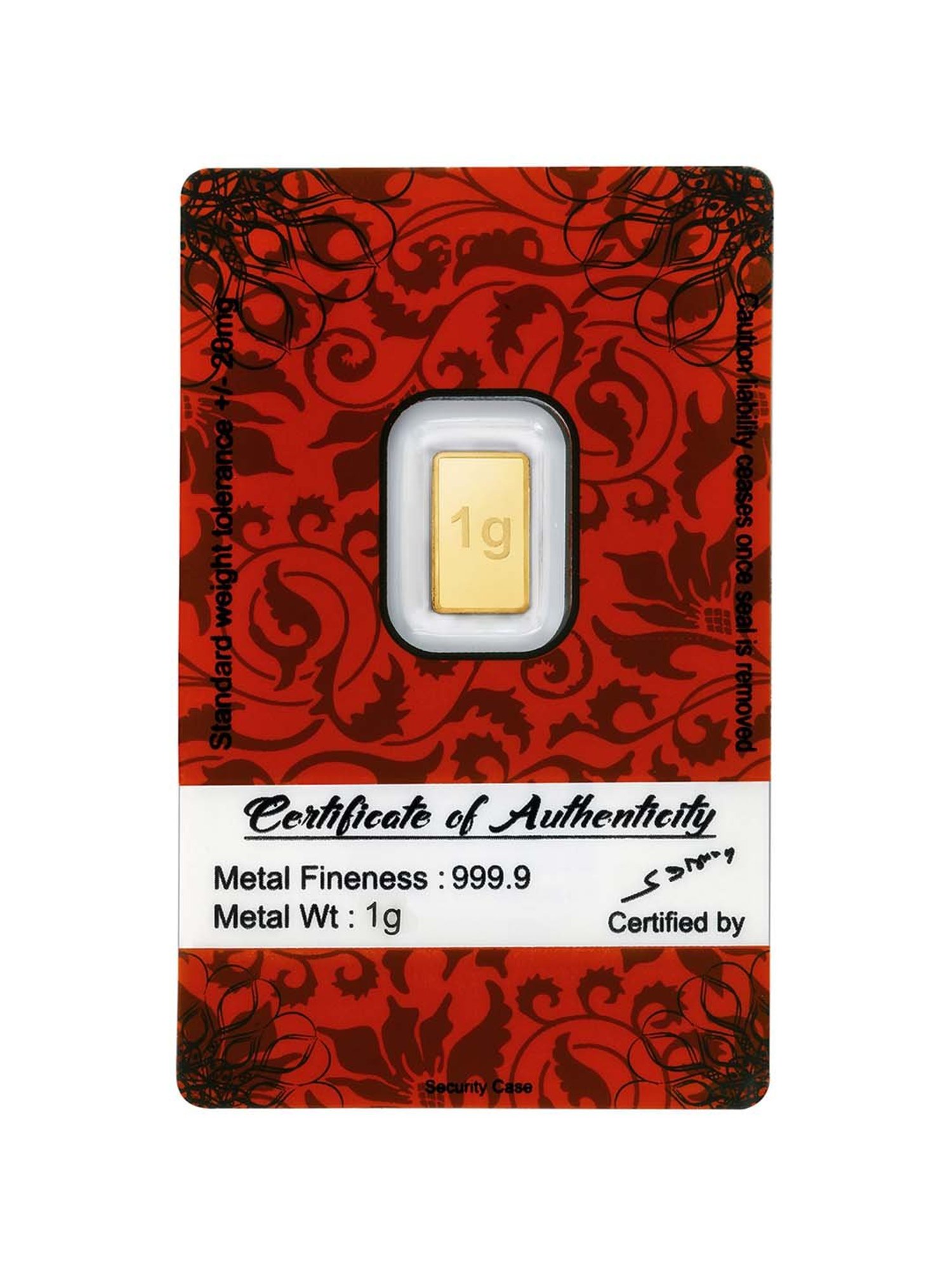 Bangalore Refinery 24k (999.9) 1gm Gold Bar