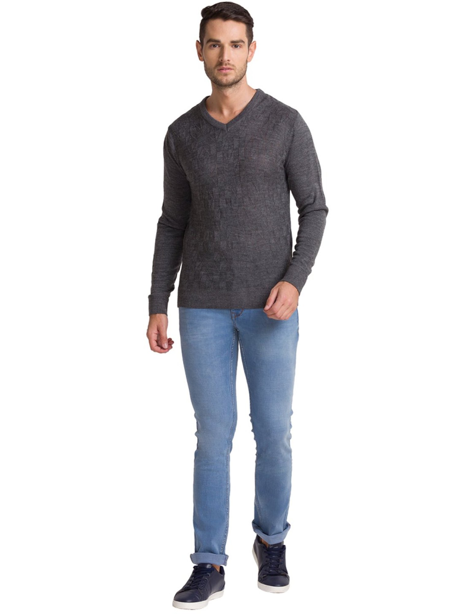 Parx Grey  Regular Fit Printed sweater