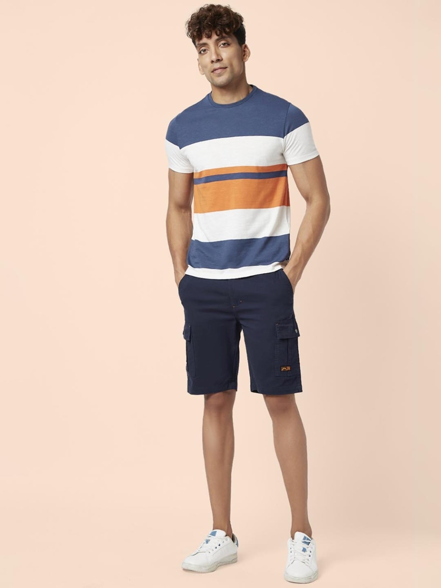 Urban Ranger By Pantaloons Navy Cotton Slim Fit Cargo Shorts