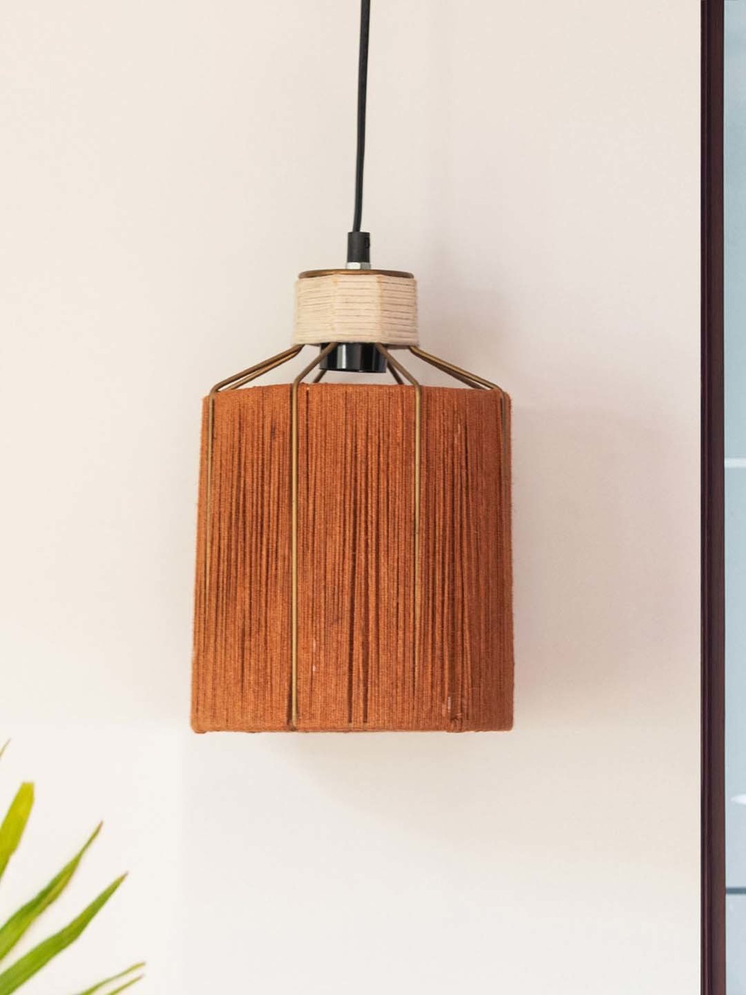 ExclusiveLane Miracles Dark Orange Jute Handwoven Hanging Pendant Lamp