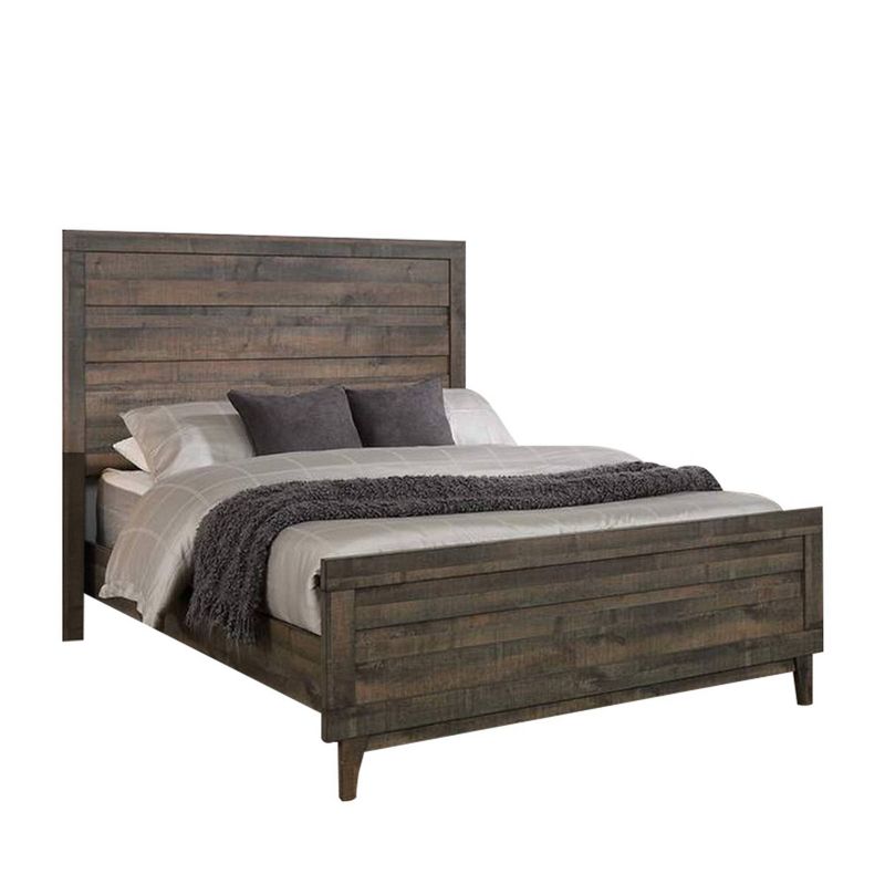 Twin Wooden Panel Design Headboard and Footboard with Tapered Legs Brown - Benzara