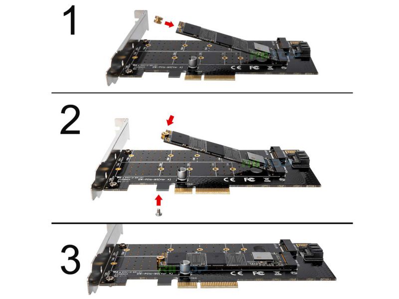 M.2 NGFF to Desktop PCIe x4 x8 x16 Adapter Card, RIITOP NVMe SATA Dual SSD PCI Express Adapter Card Support 110mm, 80mm, 60mm, 42mm, 30mm SSD