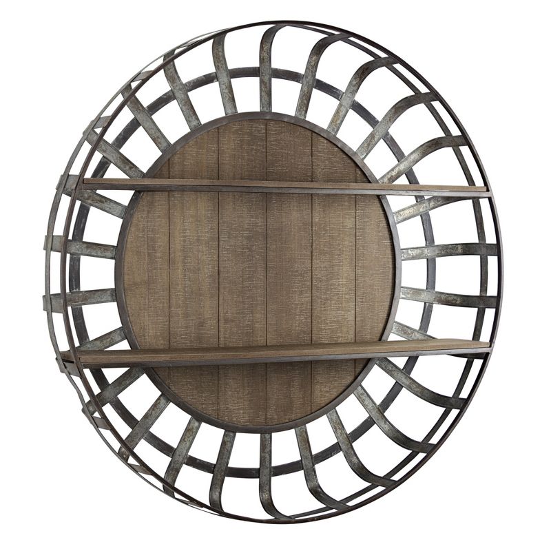 35.5" Decorative Round Wood And Metal Wall Shelf Brown - E2 Concepts