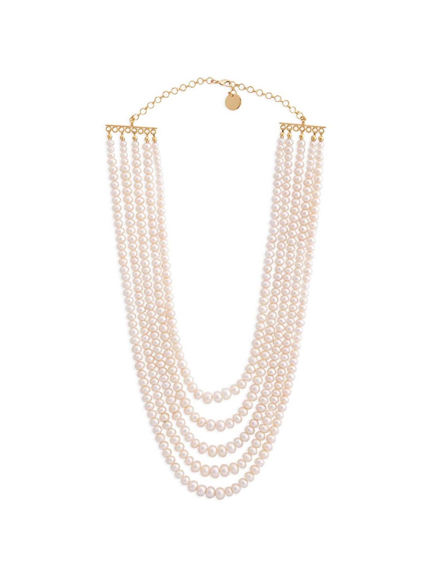 Zaveri Pearls White Freshwater 5Mm-10Mm Graduation Button Pearls Multi Layers Necklace-ZPFK13818