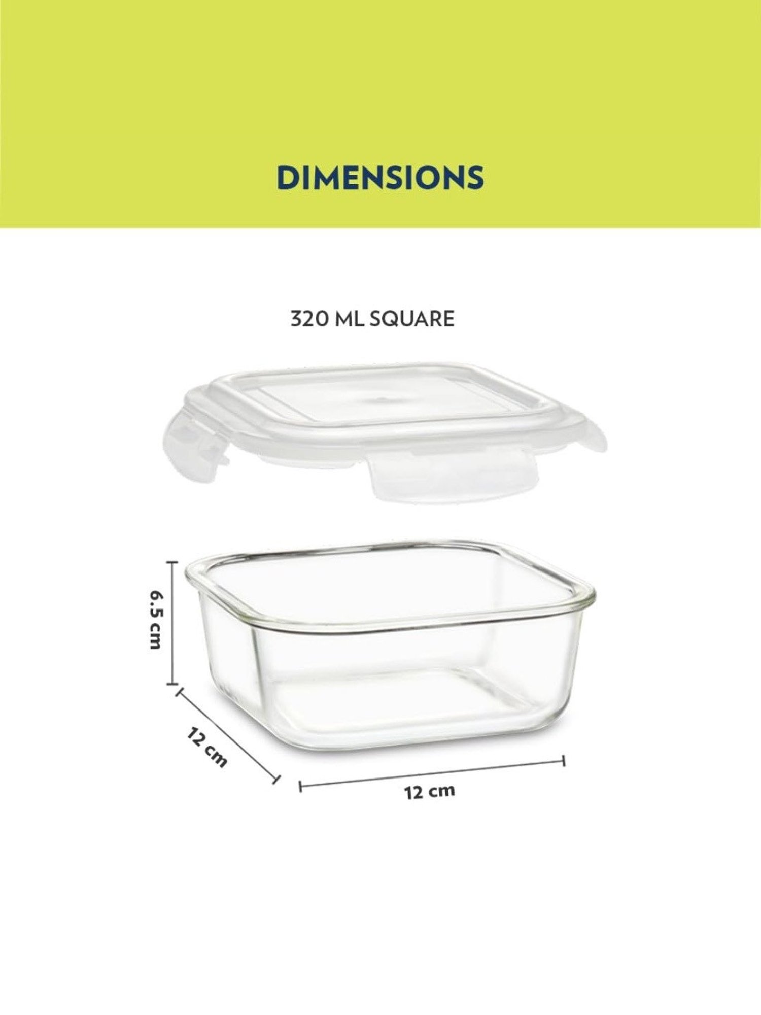 Borosil Alfa Glass Lunch Box Set of 3 (Green, 320 ml)