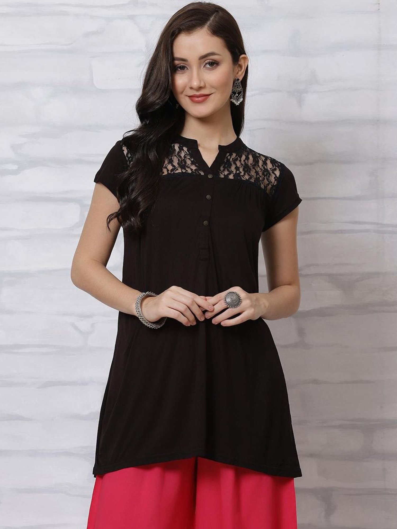 Rangriti Black Self Pattern Top