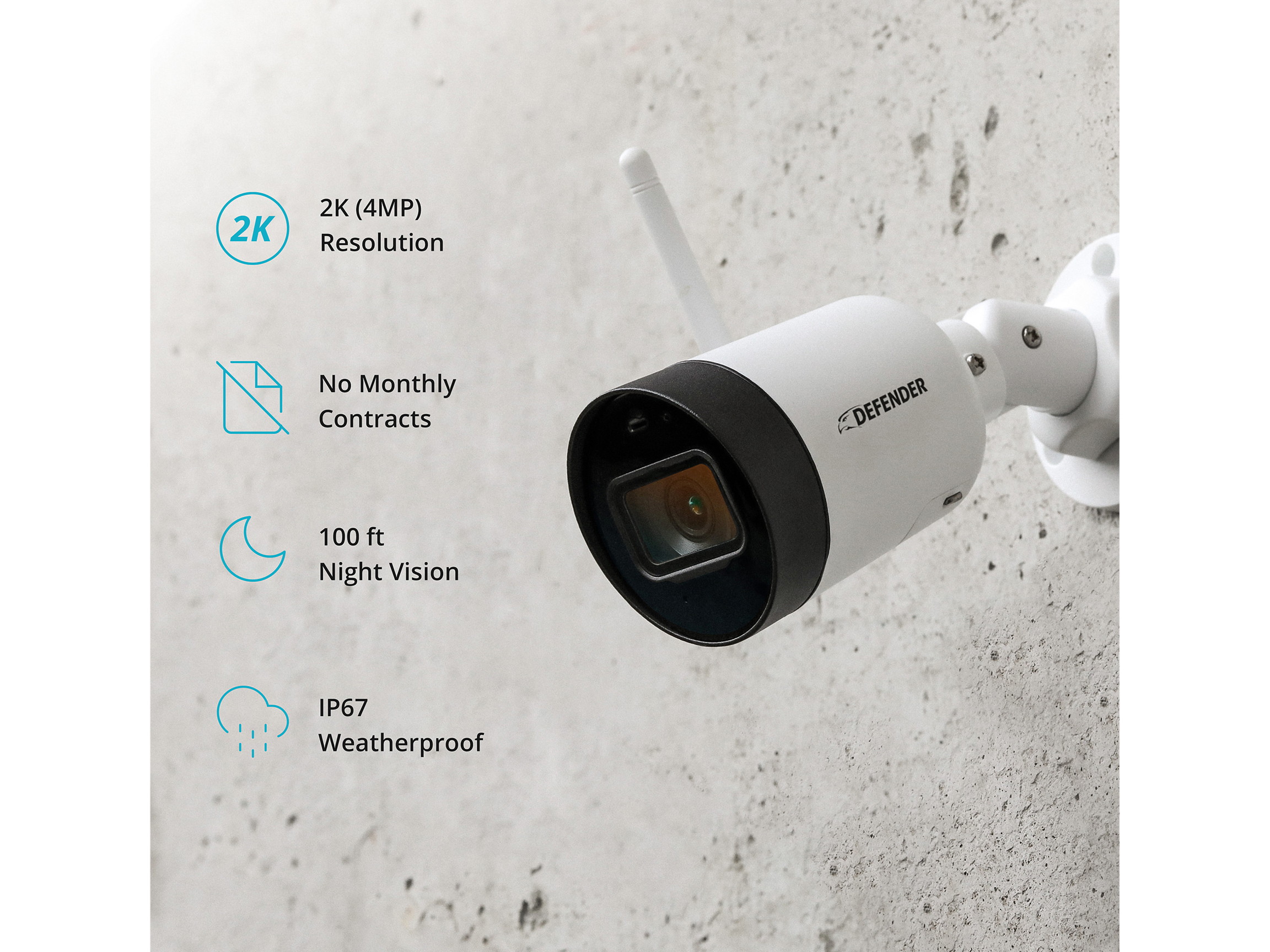 Defender Security Guard 4 Megapixel (2K) Resolution Wi-Fi IP Camera with Mobile Viewing, Audio Recording and No Monthly Fees