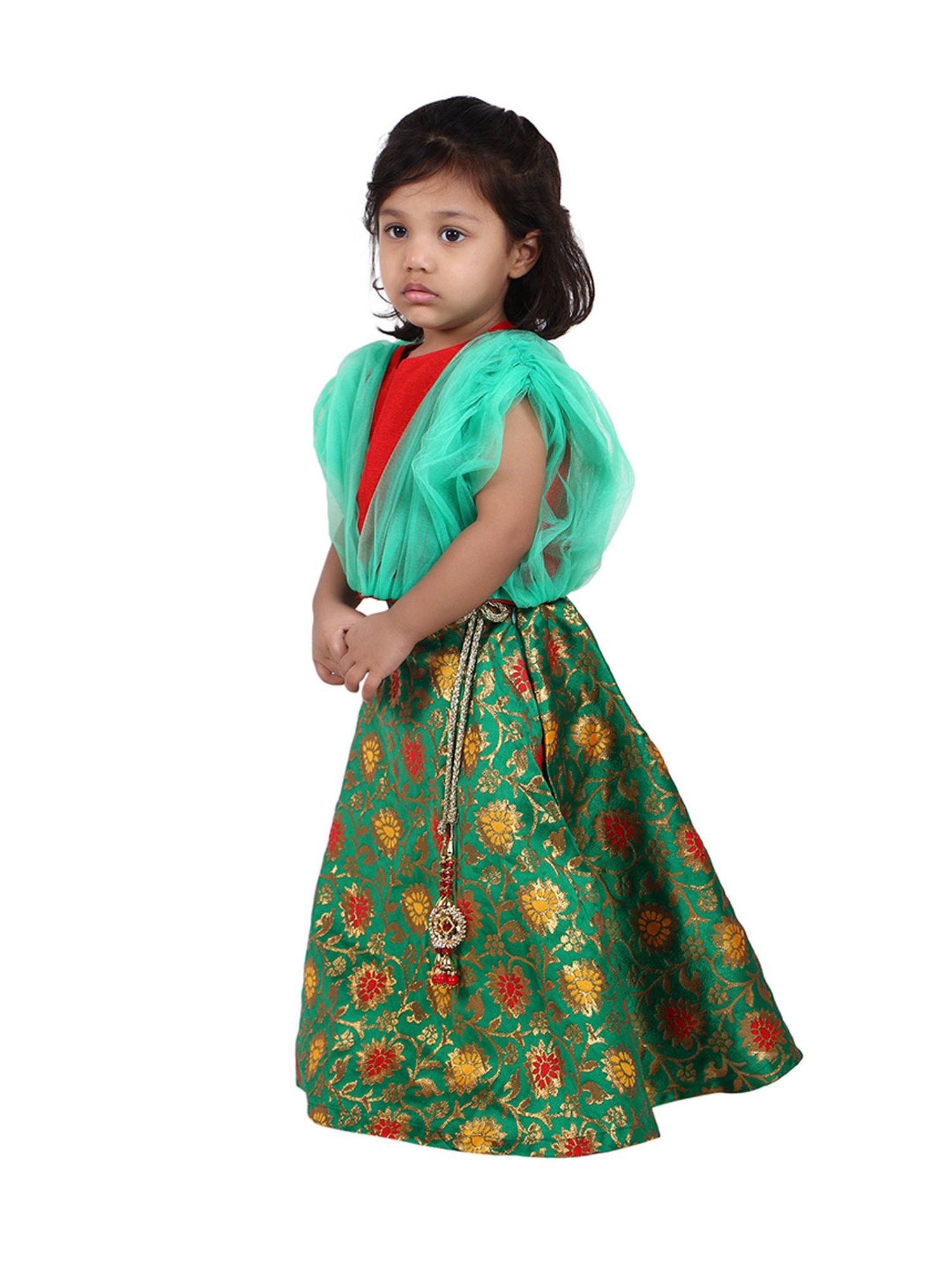 Passion Petals Kids Red & Green Printed Lehenga With Choli