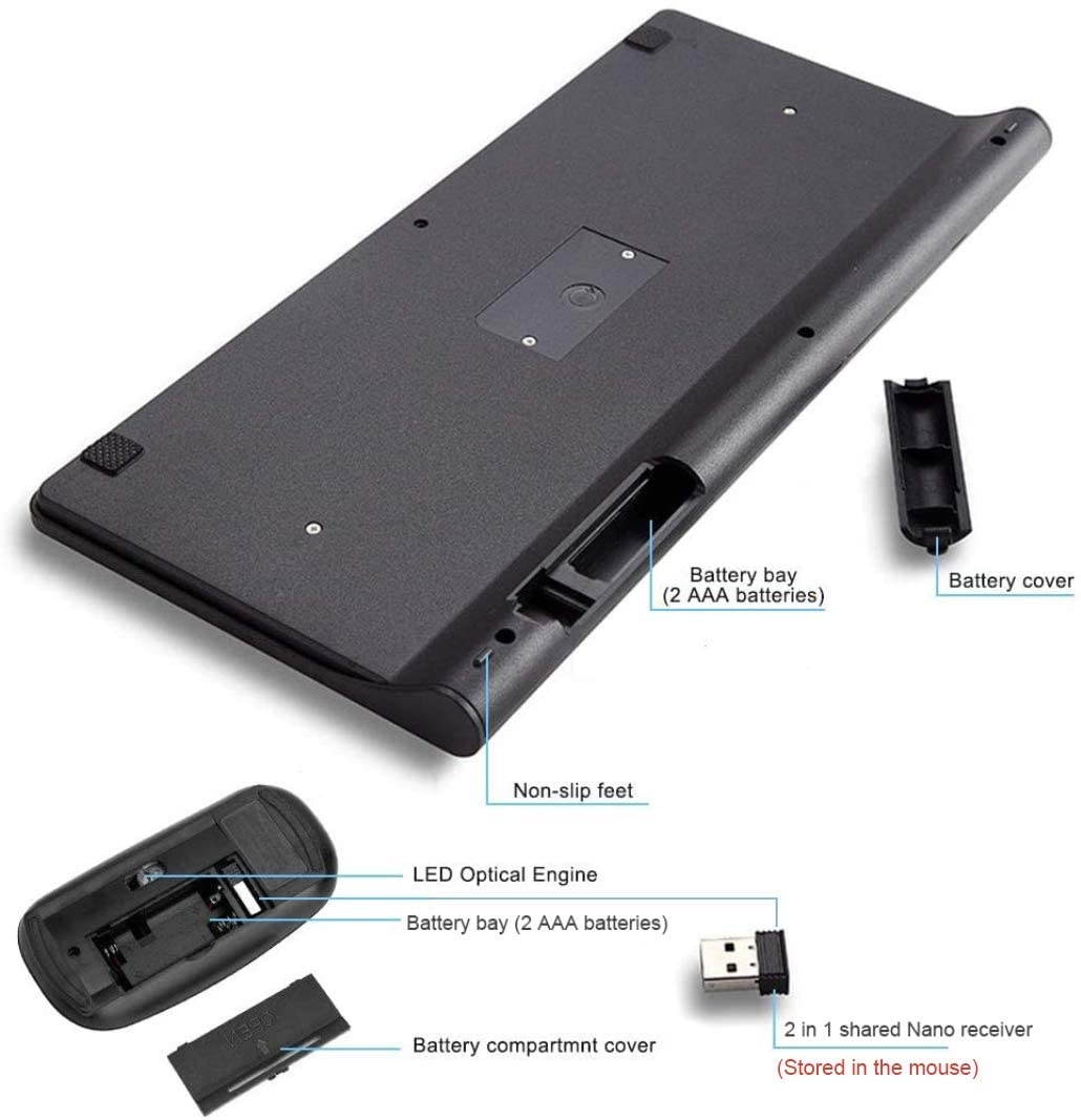 Wireless Keyboard Mouse Combo Compact Wireless Keyboard and Mouse Set 2.4G Ultra-Thin Sleek Design for Windows Computer Desktop PC Notebook Laptop -Black