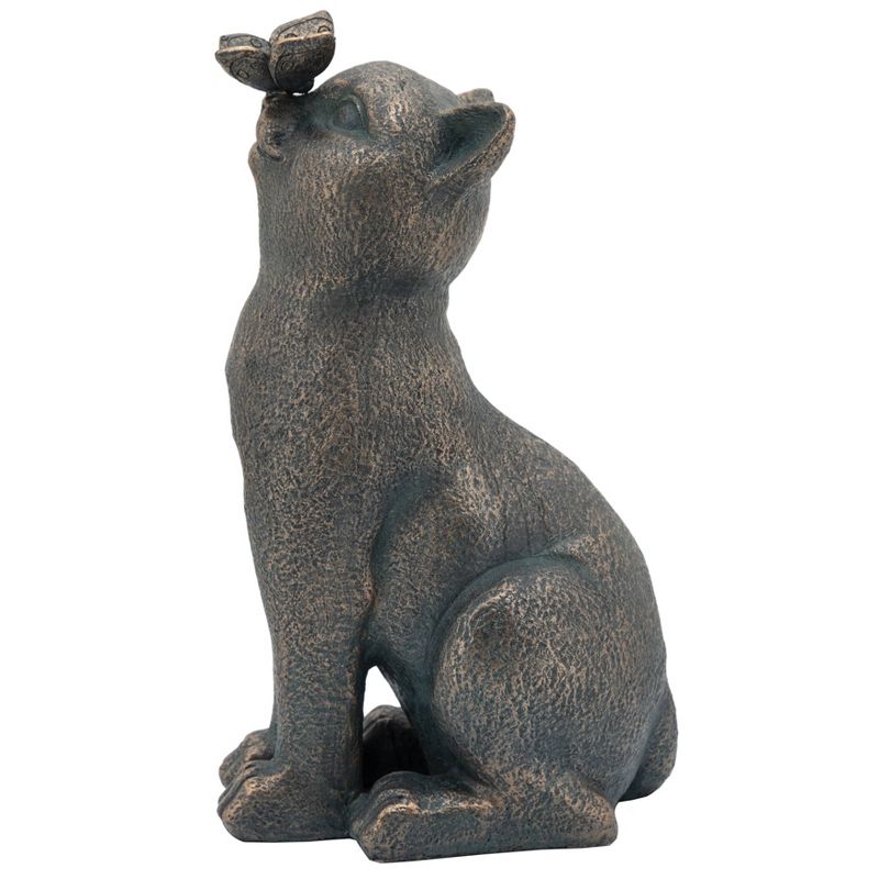 14" Resin Cat with Butterfly Figurine Bronze - Sagebrook Home