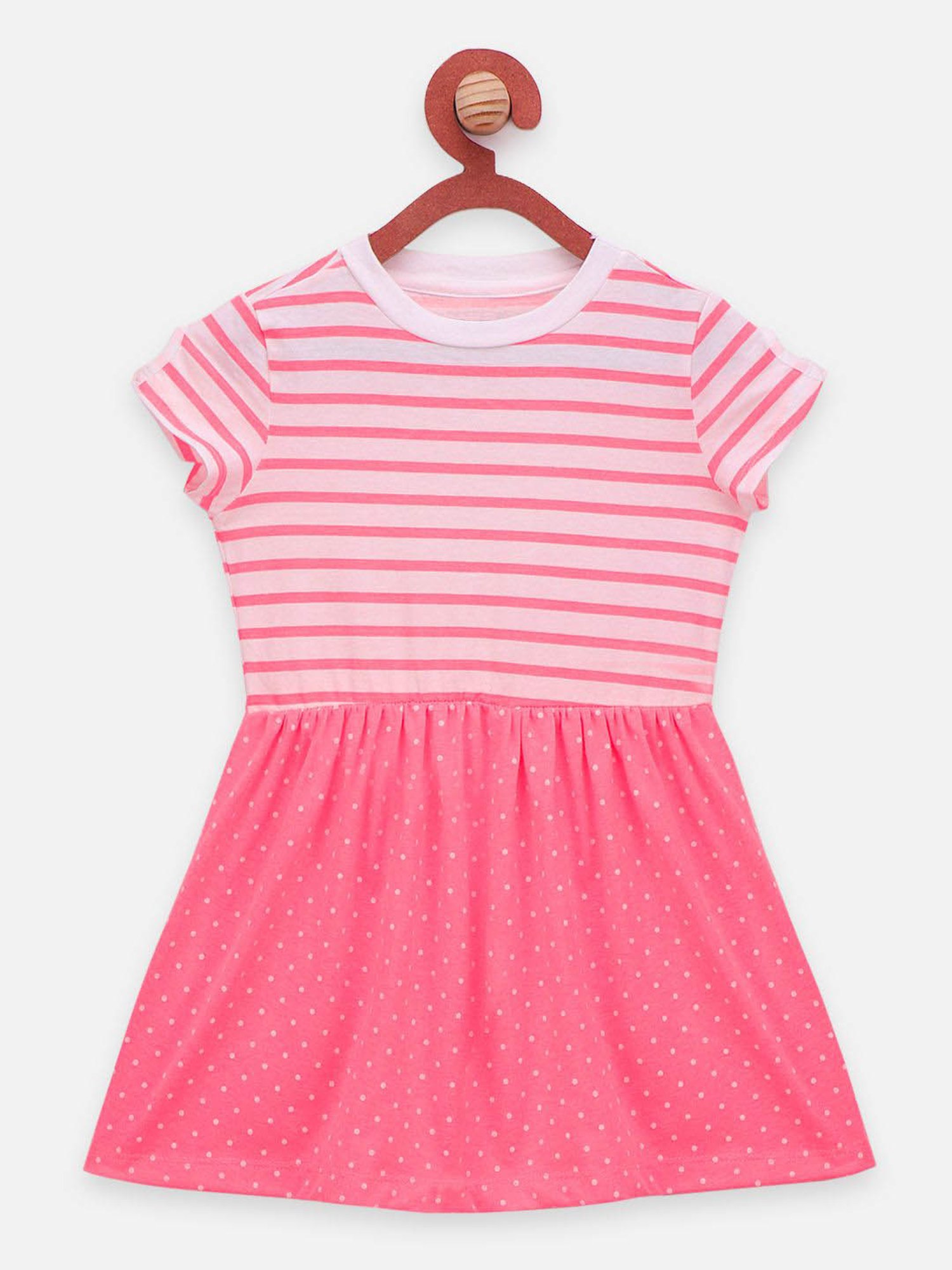LilPicks Kids Pink & White Cotton Printed Dress