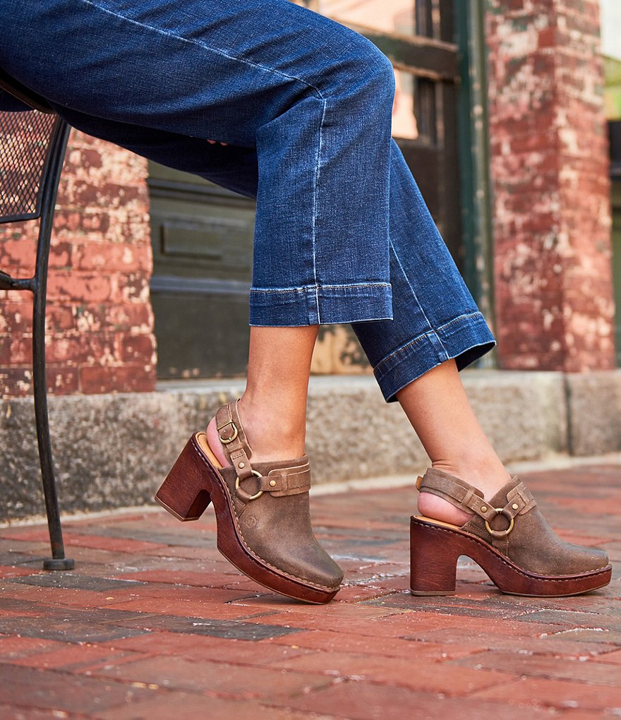 Born Hudson Distressed Suede Sling Strap Harness Clogs
