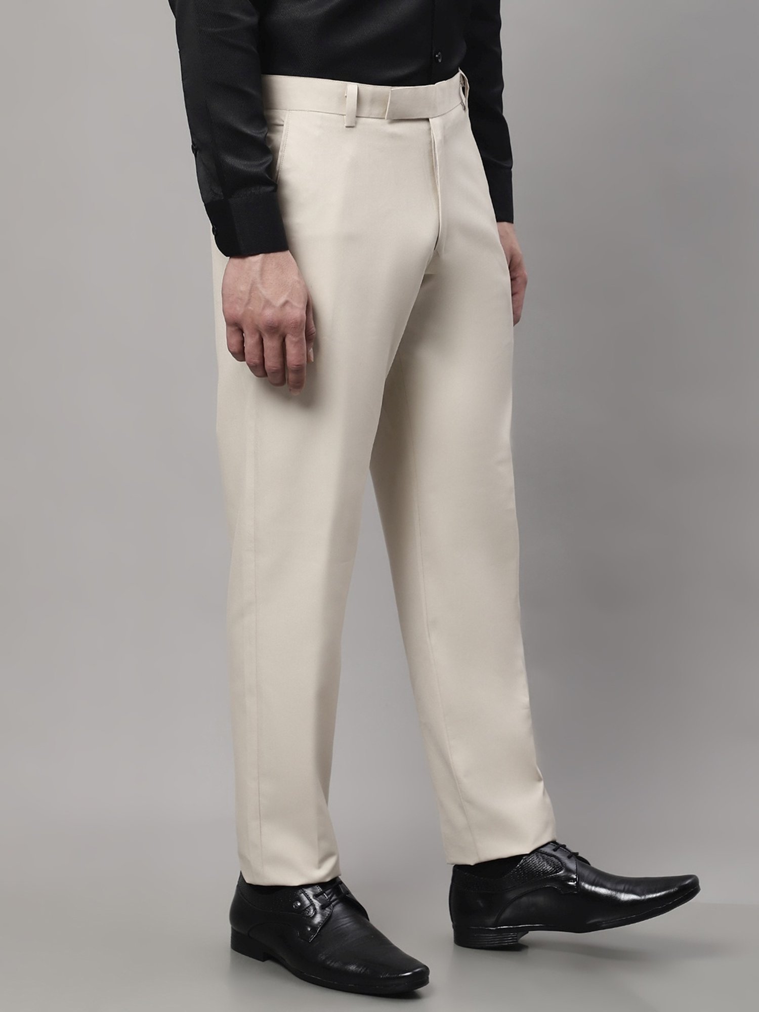 Jainish Cream Cotton Tapered Fit Trousers