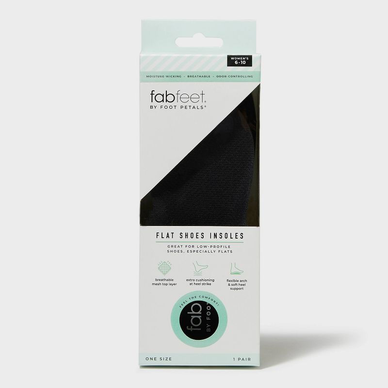 Women's Fab Feet by Foot Petals Flat Shoe Cushion Insoles Black One Size - 1 pair